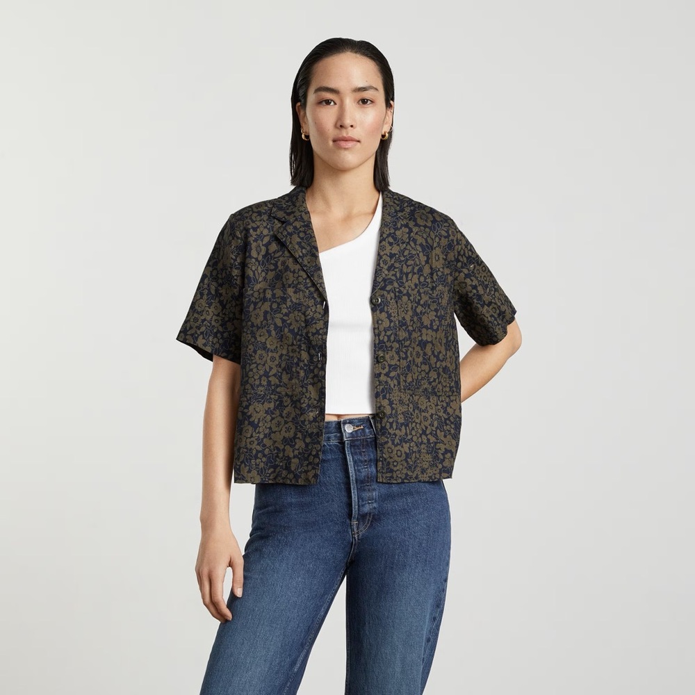 Everlane Linen Workwear Shirt Midnight Floral